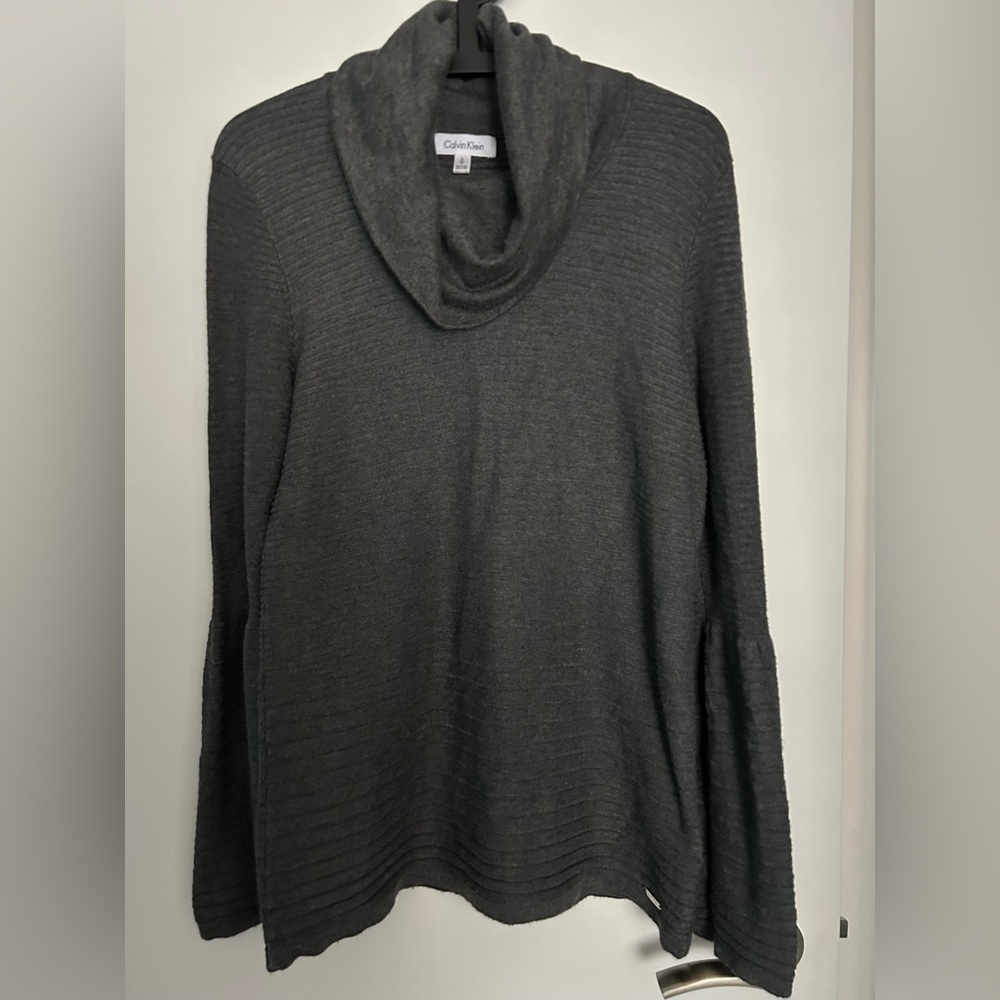 Calvin Klein Women’s Charcoal Cowl Neck Sweater with bell sleeves